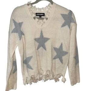 SWEET & SINFUL CREAM BLUE VINTAGE FRAYED LOOK STARS SIZE XS
